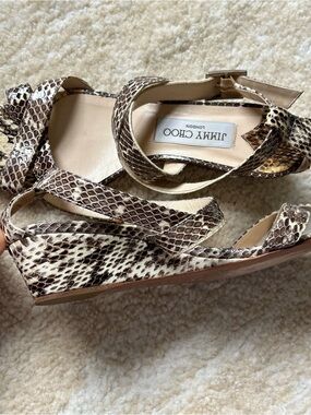 Jimmy Choo Python Snakeskin Platform Wedge Sandals Ankle Strap EU 38 US 7.5 8